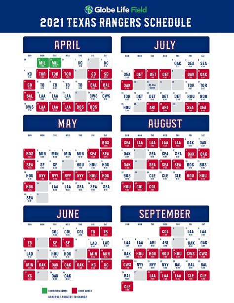 Texas Rangers Schedule iCal