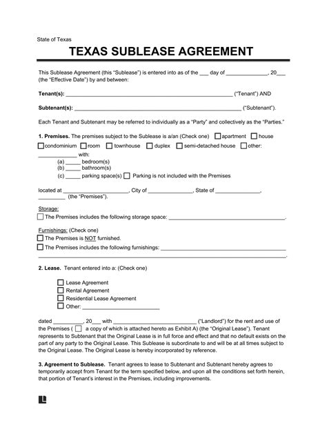 Texas Sublease Agreement Template