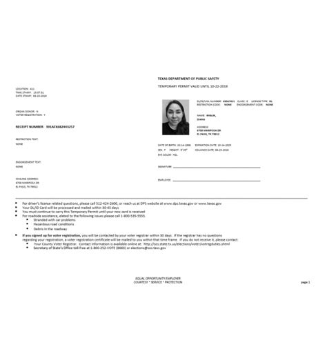 Texas Temporary Driver's License Template 1