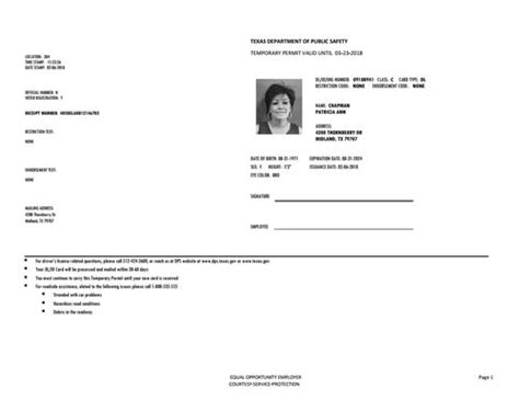 Texas Temporary Driver's License Template Requirements Design