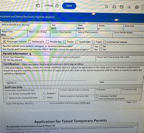 Texas Temporary License Application