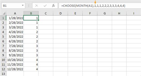 Using TEXT function with QUARTER function in Excel