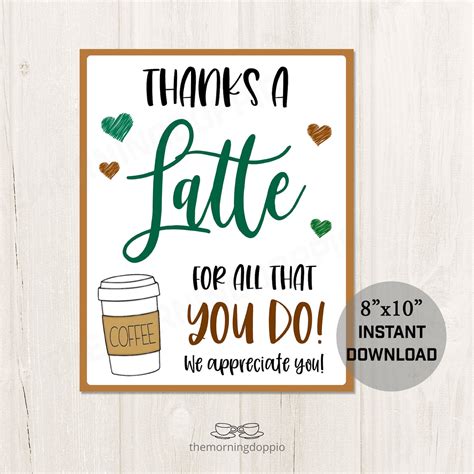 A thanks a latte note with a vintage-style coffee design