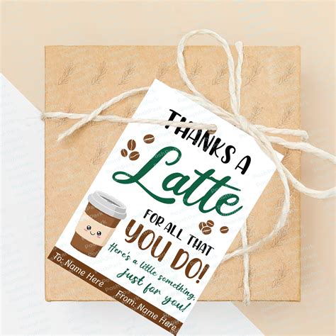 A thanks a latte note with a minimalist coffee design