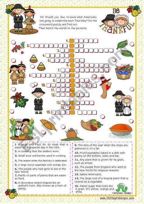 A printable crossword puzzle for Thanksgiving