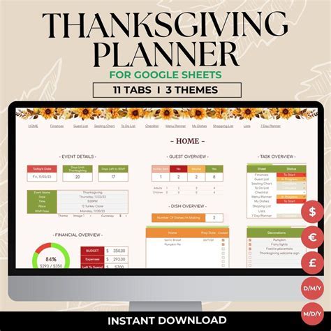 Thanksgiving Excel Spreadsheet 2023 Planner Budget