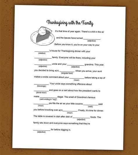 Thanksgiving Family Mad Libs