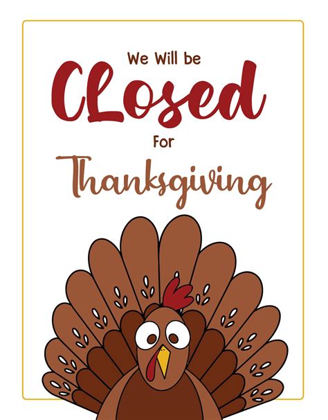 Thanksgiving hours sign