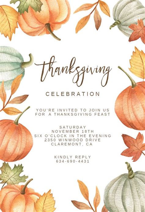 Pumpkin and Leaves Thanksgiving Invitation Template