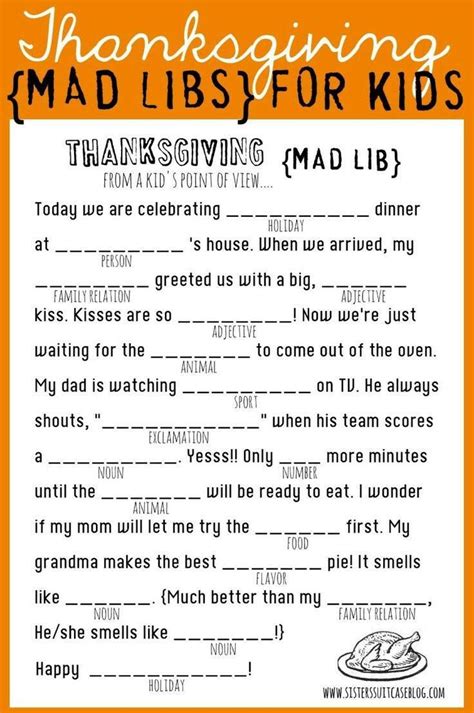 Thanksgiving Mad Libs printable 10