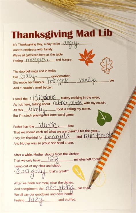 Thanksgiving Mad Libs printable 4