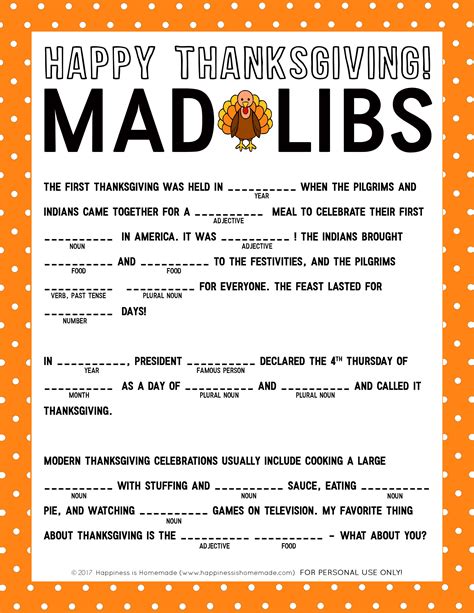 Thanksgiving Mad Libs printable 7