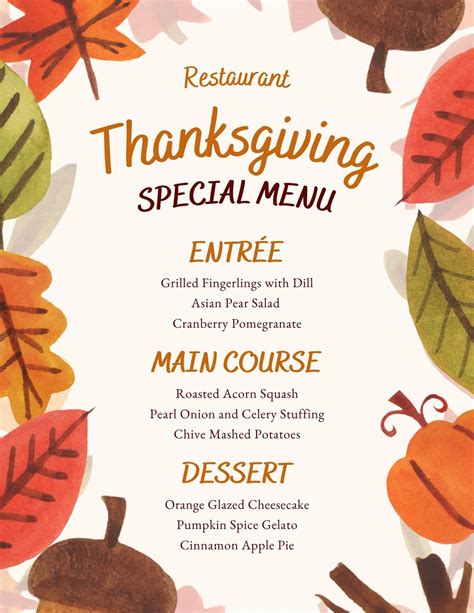 Thanksgiving Menu Template Example 5