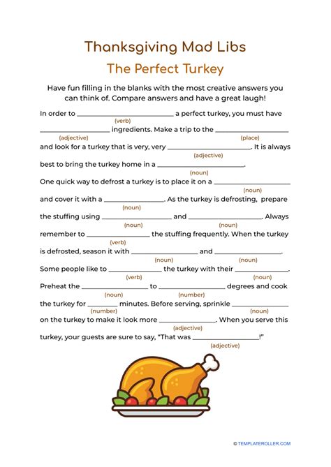 Thanksgiving Turkey Mad Libs