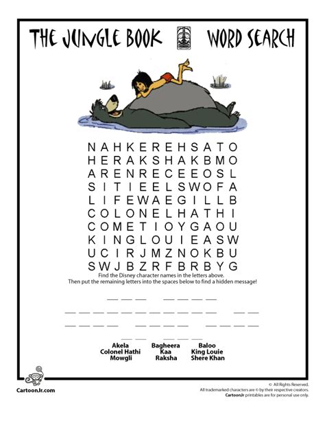 The Jungle Book word search printable