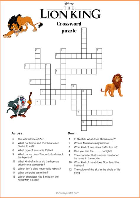 The Lion King Crossword Puzzle