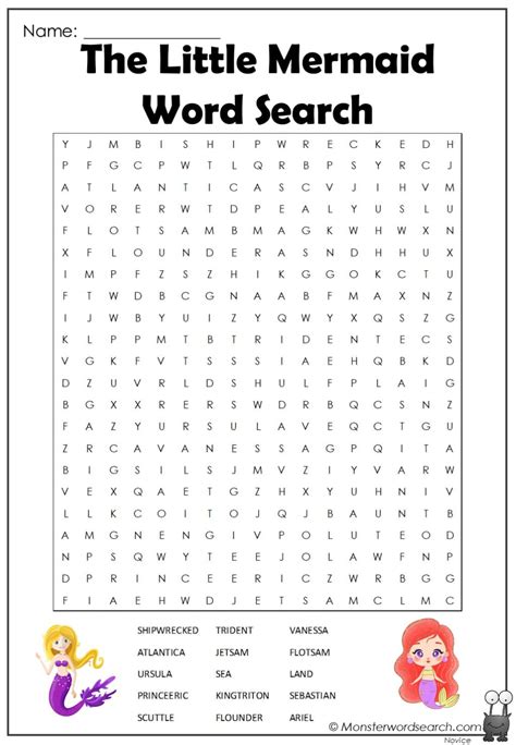 The Little Mermaid word search printable