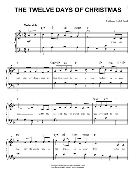 The Twelve Days of Christmas piano sheet music