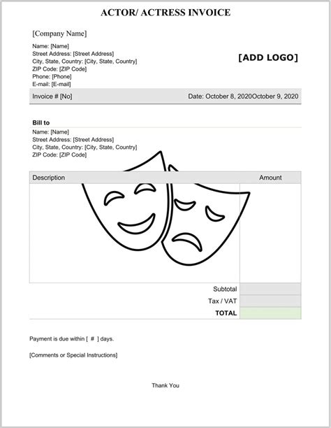 Theater Actor Invoice Template