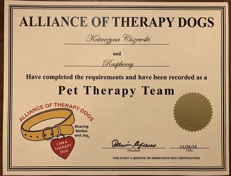 Therapy dog certificate gallery 1