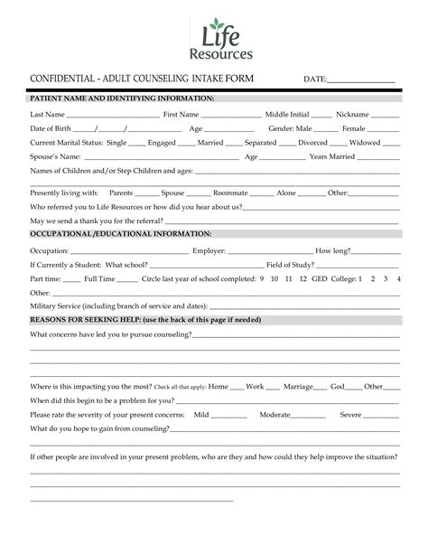 Therapy Intake Form Template