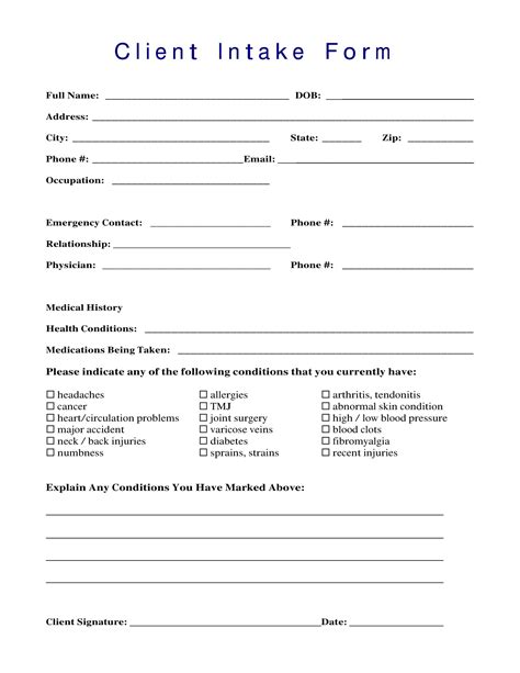 Therapy Intake Form Template Download