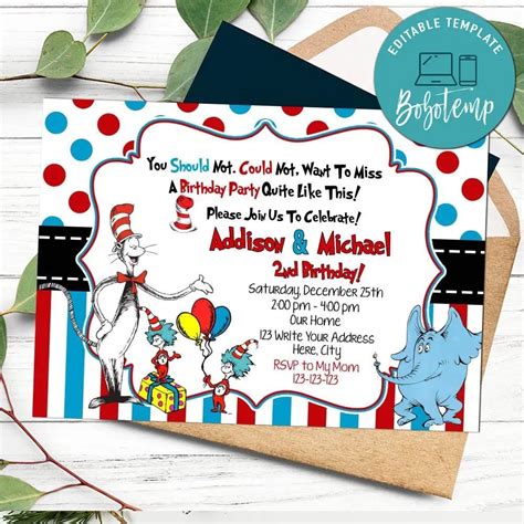 Thing 1 and Thing 2 party invitation template 1