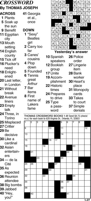 Thomas Joseph Crossword Printable Puzzles Example 1