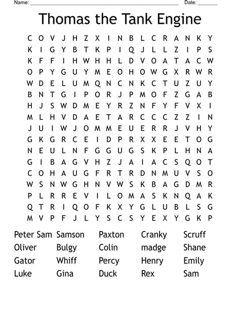 Thomas the Train word search for kids