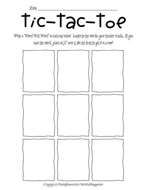 Tic Tac Toe Templates for Schools