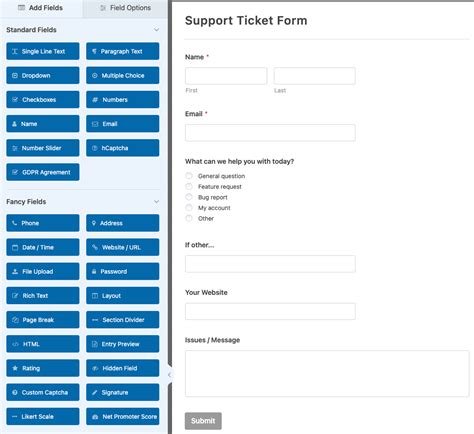 Fields of a T&M ticket template