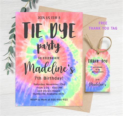 Tie Dye Birthday Invitation Template