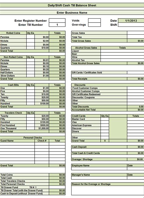 A till balance template example