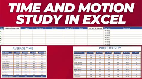 Time and motion analysis template in Excel