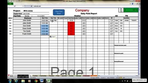 Time and motion study template in Excel