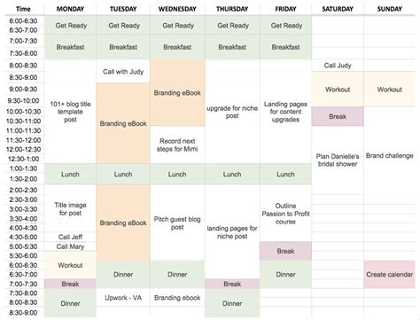 Time blocking schedule examples for individuals