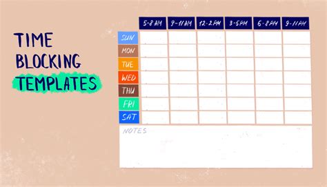 Time blocking schedule template with breaks