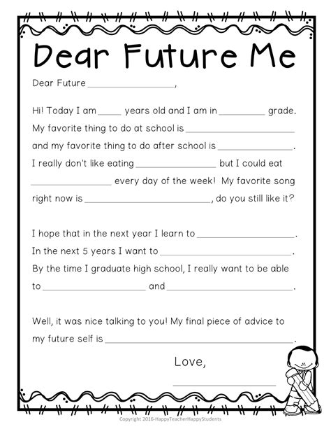 Time capsule letter template for students