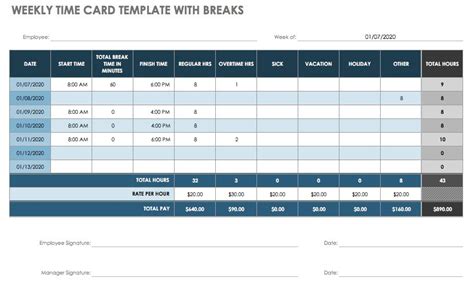 Time Card Template with Breaks