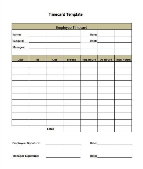 Time Card Template Excel