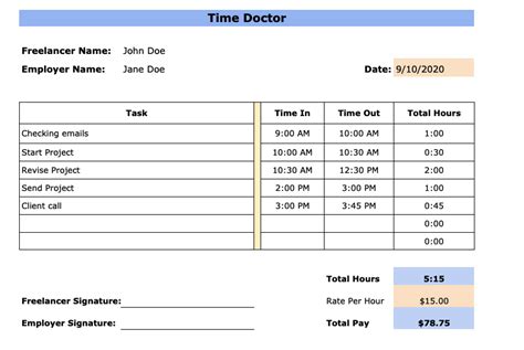 Time Card Template for Freelancers