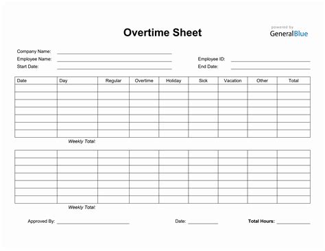 Time Card Template with Overtime