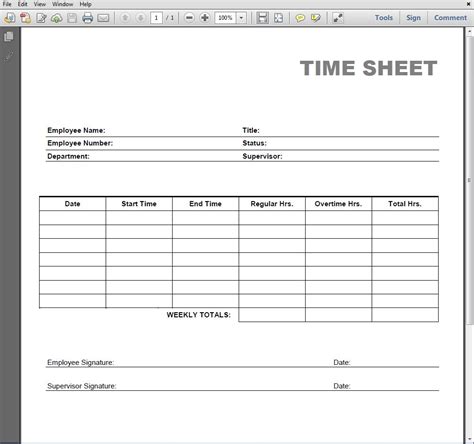 Time Card Template PDF