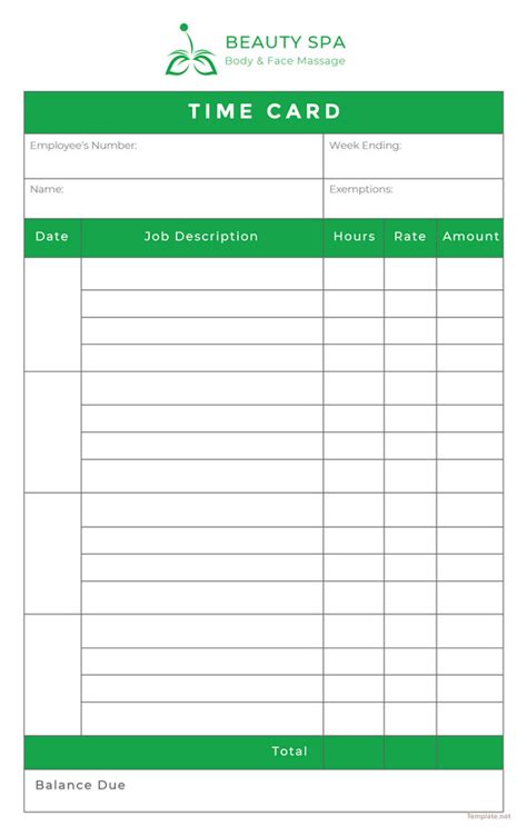 Time Card Template for Students