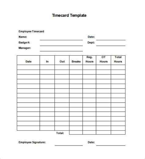 Time Card Template Types