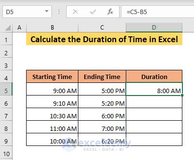 Time Duration Formulas Examples