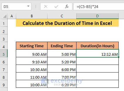 Time Duration in Hours Formula