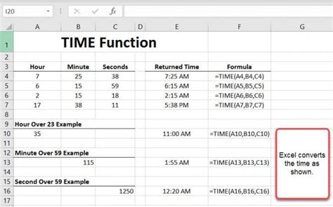 Using the HOUR, MINUTE, and SECOND Functions