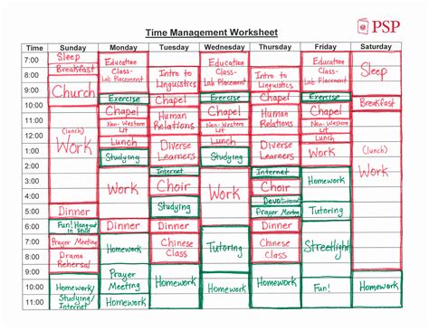 Time management activity calendars