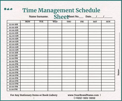 Time management schedule template example